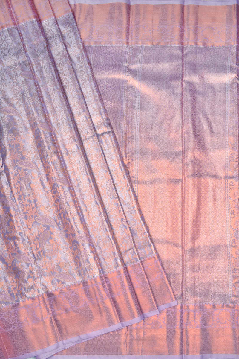 Light Violet Semi Silk Tissue Fancy Brocade Rose Gold Border Saree