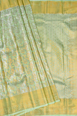 Pastel Green Semi Silk Tissue Golden Leaves Brocade Zari Border Saree