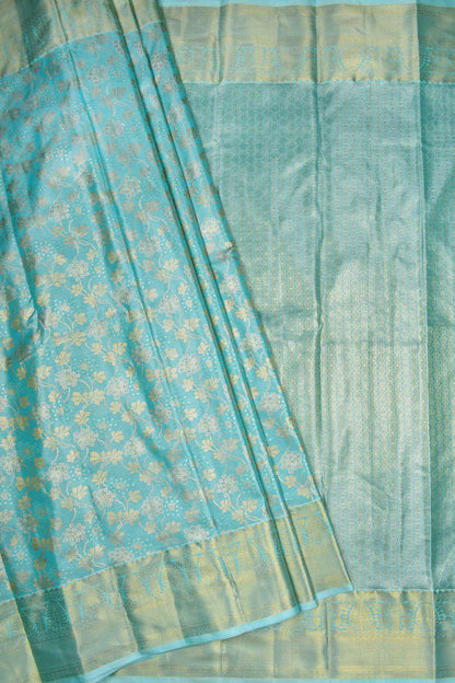 Turquoise Blue Semi Silk Tissue  Fancy Floral Brocade Saree