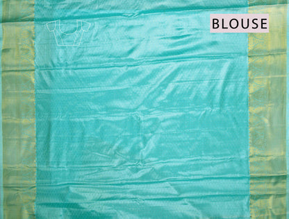 Turquoise Blue Semi Silk Tissue  Fancy Floral Brocade Saree