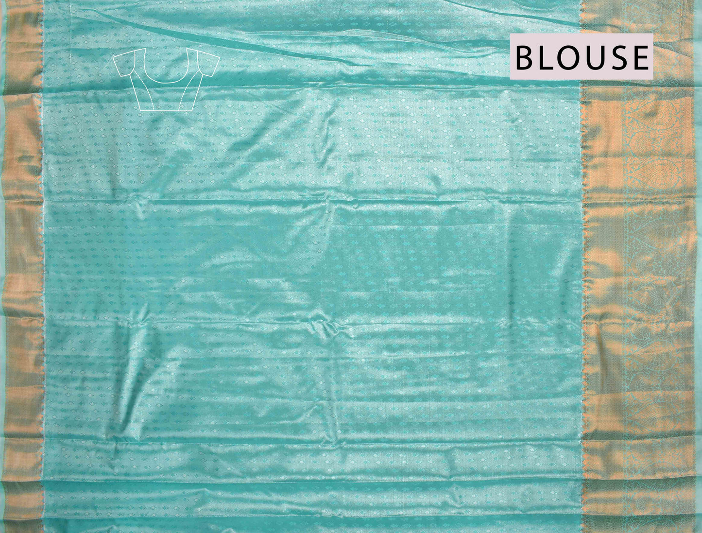 Turquoise Blue Semi Silk Tissue Floral Waves Brocade Saree