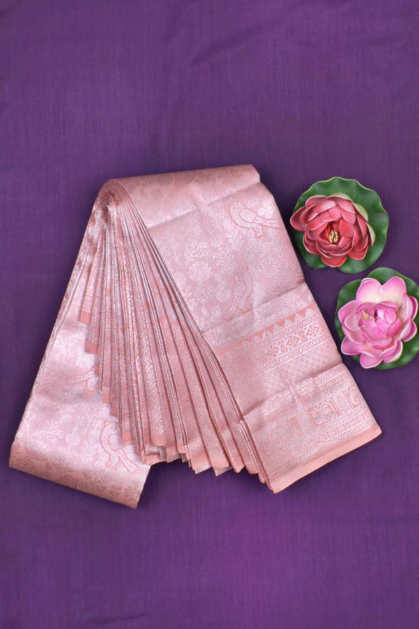 Pastel Peach With Silver  Semi Silk Fancy Tissue Design Saree