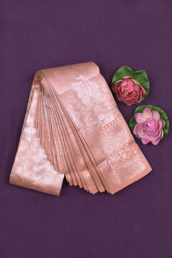 Peach With Silver Semi Silk Fancy Design Tissue Saree