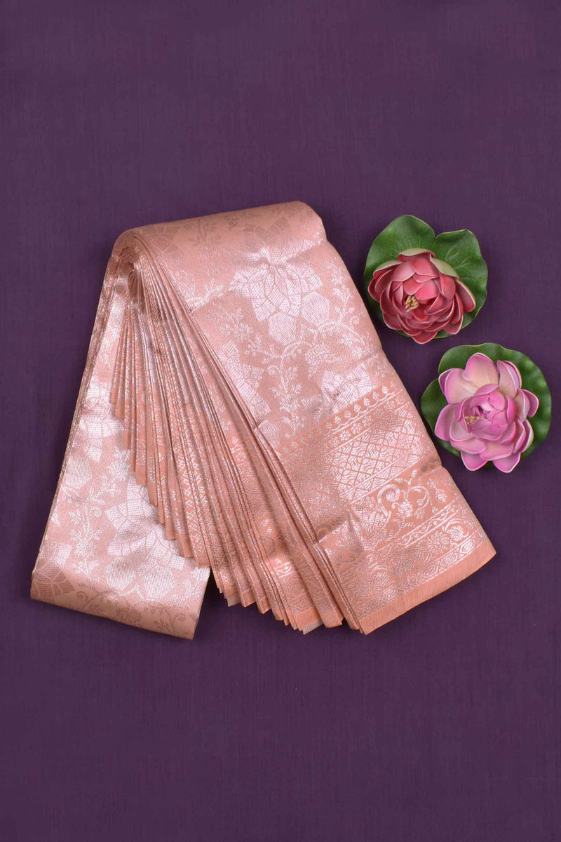 Peach With Silver Semi Silk Fancy Design Tissue Saree