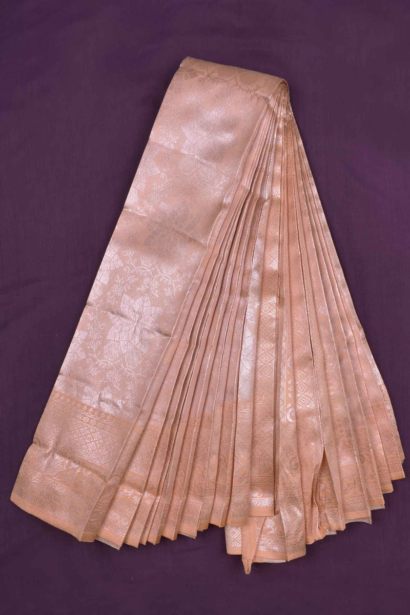 Peach With Silver Semi Silk Fancy Design Tissue Saree