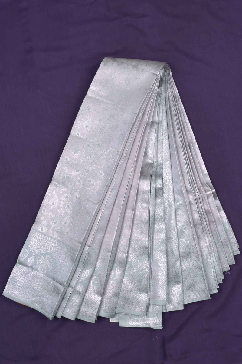 Silver With Mint Green Semi Silk Fancy Design Tissue Saree