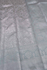 Silver With Mint Green Semi Silk Fancy Design Tissue Saree