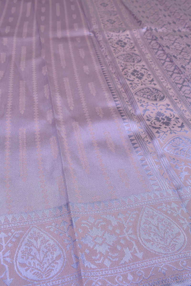 Light Violet With Peach Semi Silk Parallel Chain Tissue Design Saree