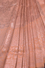 Peach With Silver Semi Silk Fancy Design Tissue Saree