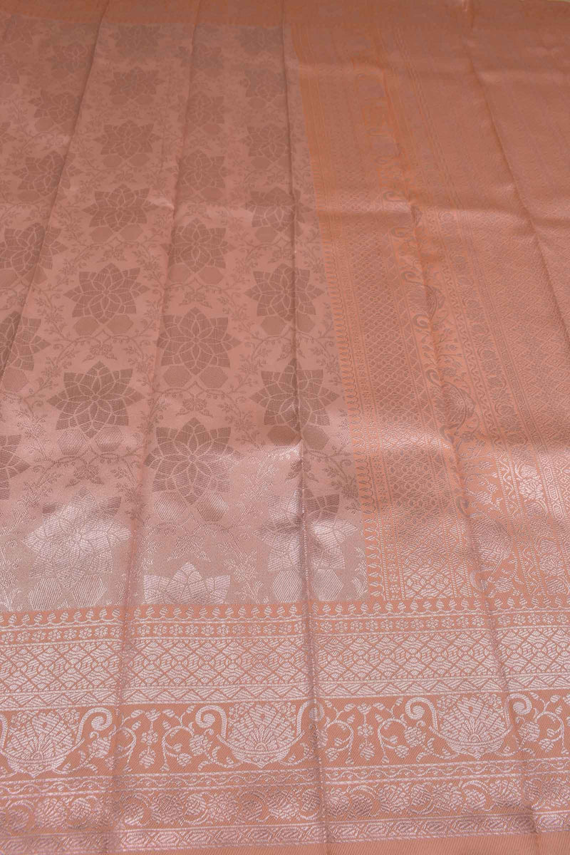 Peach With Silver Semi Silk Fancy Design Tissue Saree