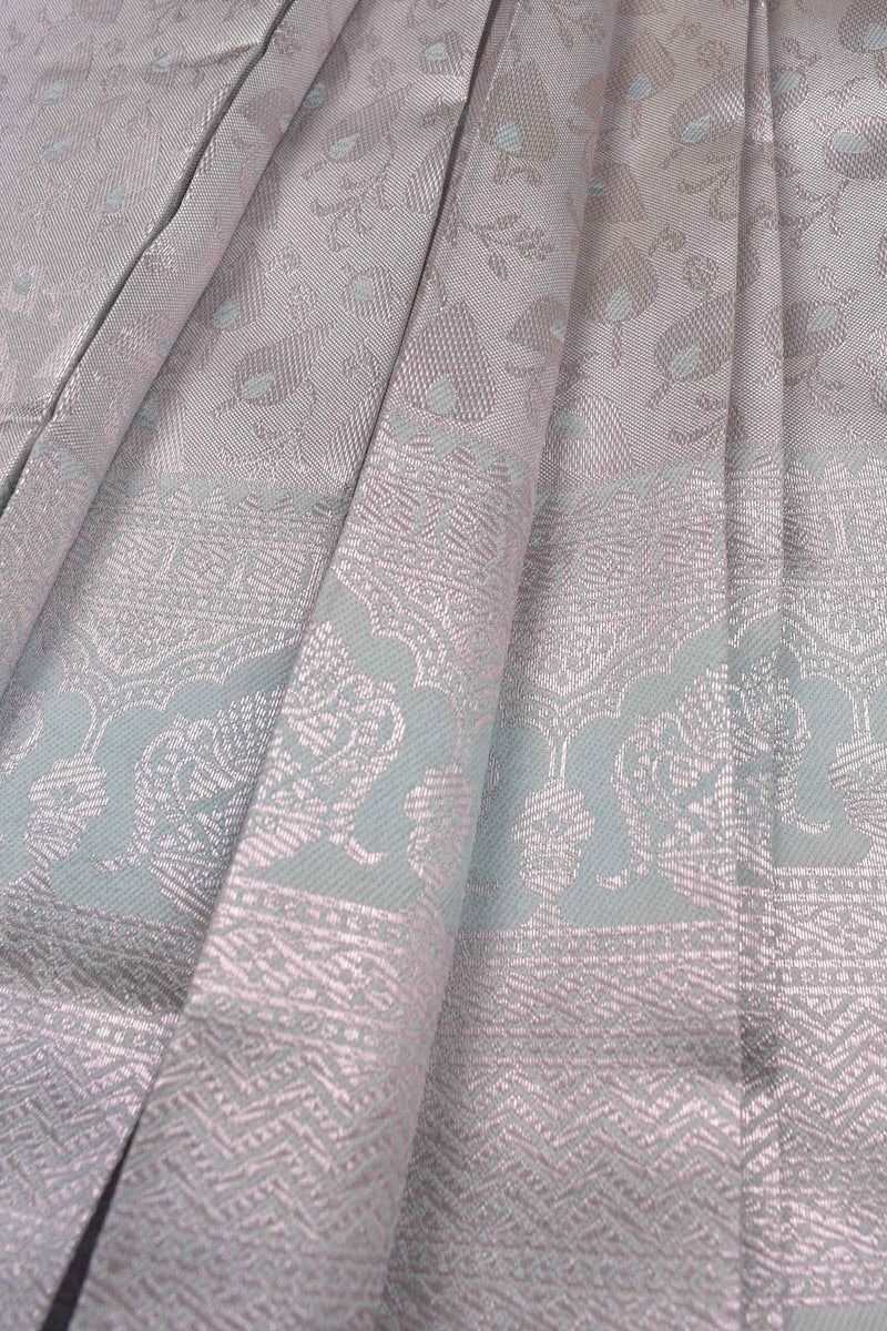 Silver With Mint Green Semi Silk Fancy Design Tissue Saree