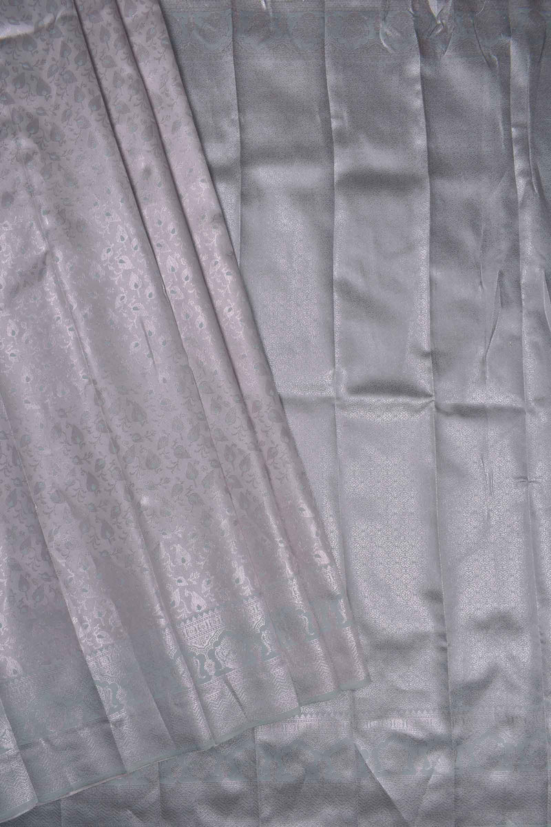 Silver With Mint Green Semi Silk Fancy Design Tissue Saree