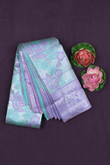 Marine Green With Lavender Semi Silk Floral Tissue Lavender Border Saree