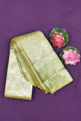 Moss Green With Silver Semi Silk Fancy Tissue Design Saree