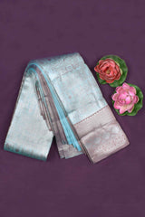 Pastel Blue With Violet Semi Silk Fancy Figurines Tissue Design Saree