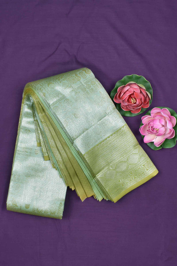 Pastel Green Semi Silk Fancy Floral Tissue Pista Green Border Saree