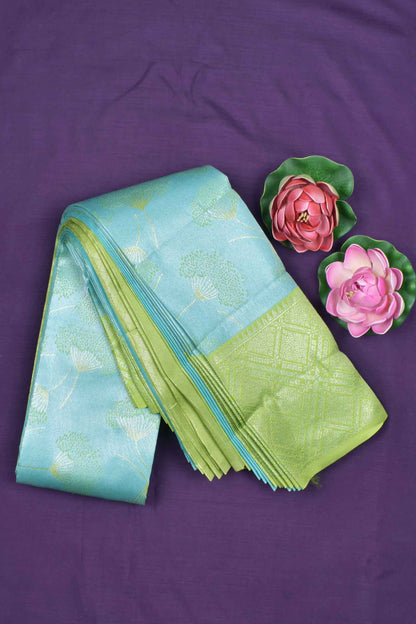 Blue Semi Silk Fancy Floral Tissue Light Green Border Saree