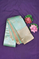 Marine Green With Beige Semi Silk Floral Tissue Peach Border Saree