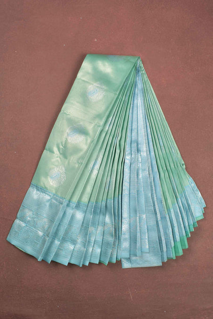 Light Green Semi Silk Fancy Butta Light Blue Pallu Border Saree