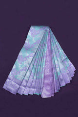 Marine Green With Lavender Semi Silk Floral Tissue Lavender Border Saree