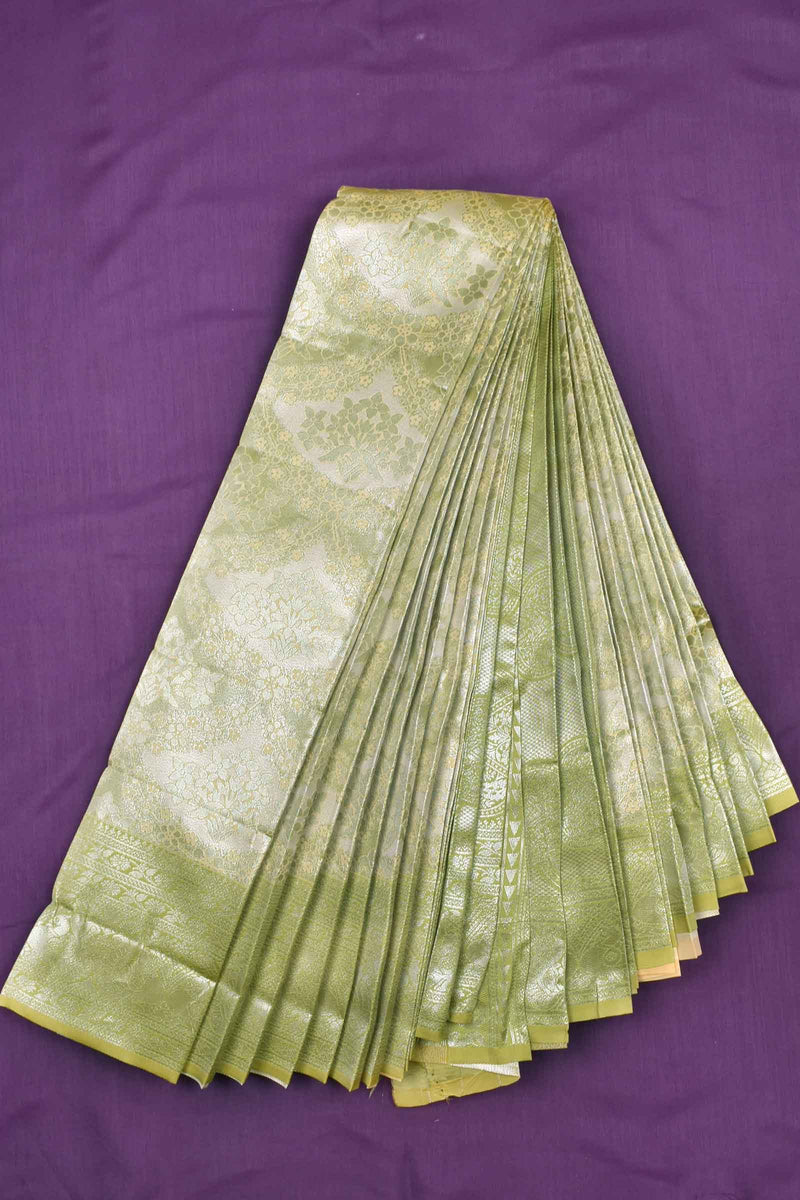 Moss Green With Silver Semi Silk Fancy Tissue Design Saree