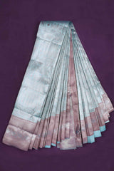 Pastel Blue With Violet Semi Silk Fancy Figurines Tissue Design Saree