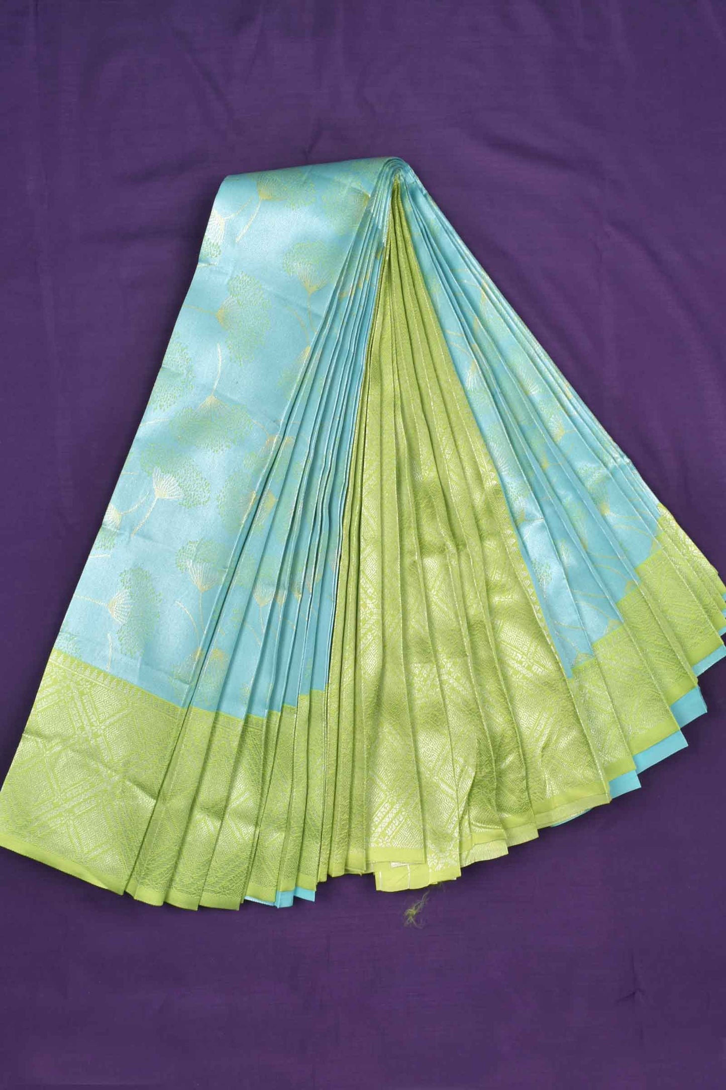 Blue Semi Silk Fancy Floral Tissue Light Green Border Saree