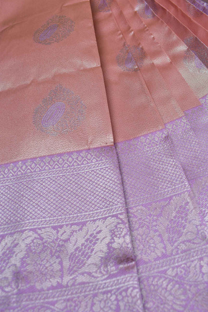 Cherry blossom Pink Semi Silk Fancy  Butta Contrast Pallu Blouse Saree