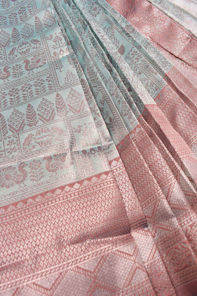 Pastel Blue With Violet Semi Silk Fancy Figurines Tissue Design Saree