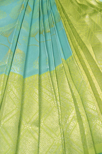 Blue Semi Silk Fancy Floral Tissue Light Green Border Saree