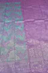 Marine Green With Lavender Semi Silk Floral Tissue Lavender Border Saree