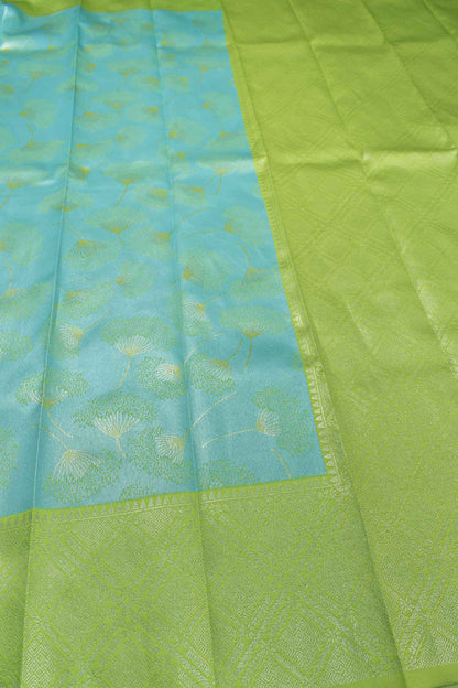 Blue Semi Silk Fancy Floral Tissue Light Green Border Saree