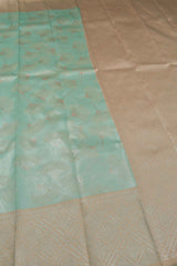 Marine Green With Beige Semi Silk Floral Tissue Peach Border Saree