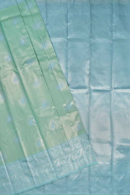 Light Green Semi Silk Fancy Butta Light Blue Pallu Border Saree