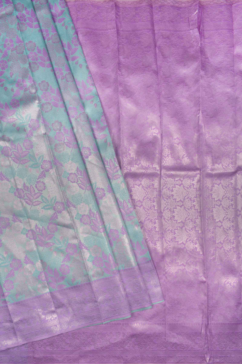 Marine Green With Lavender Semi Silk Floral Tissue Lavender Border Saree