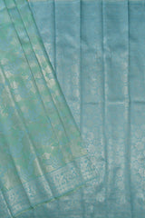 Blue With Light Green Semi Silk Floral Tissue Design Saree