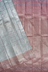 Pastel Blue With Violet Semi Silk Fancy Figurines Tissue Design Saree