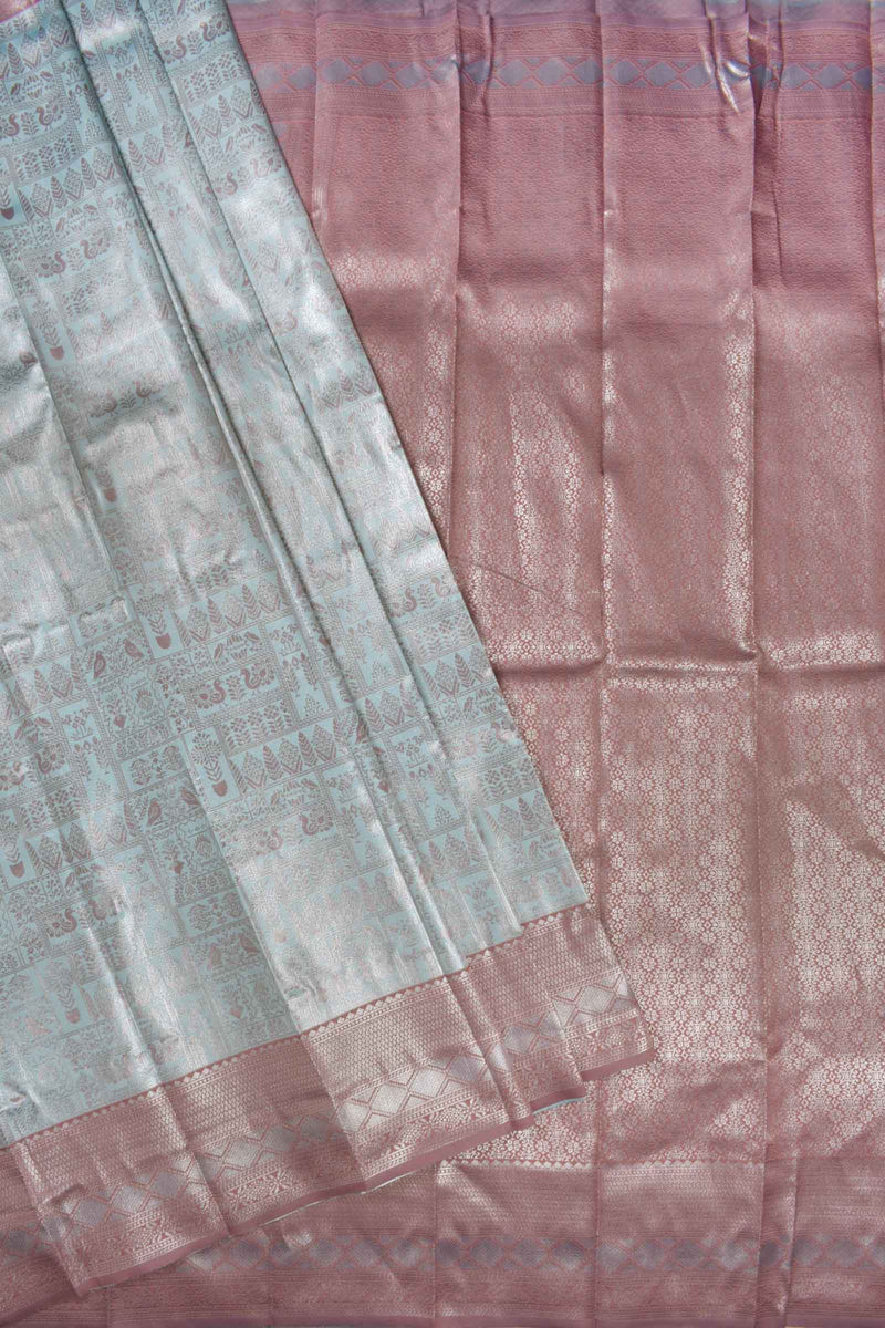 Pastel Blue With Violet Semi Silk Fancy Figurines Tissue Design Saree