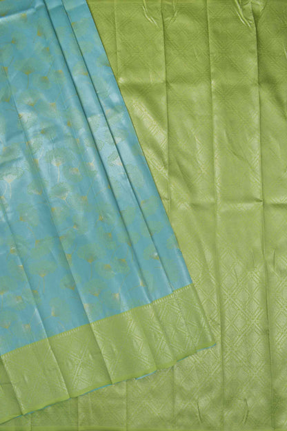 Blue Semi Silk Fancy Floral Tissue Light Green Border Saree