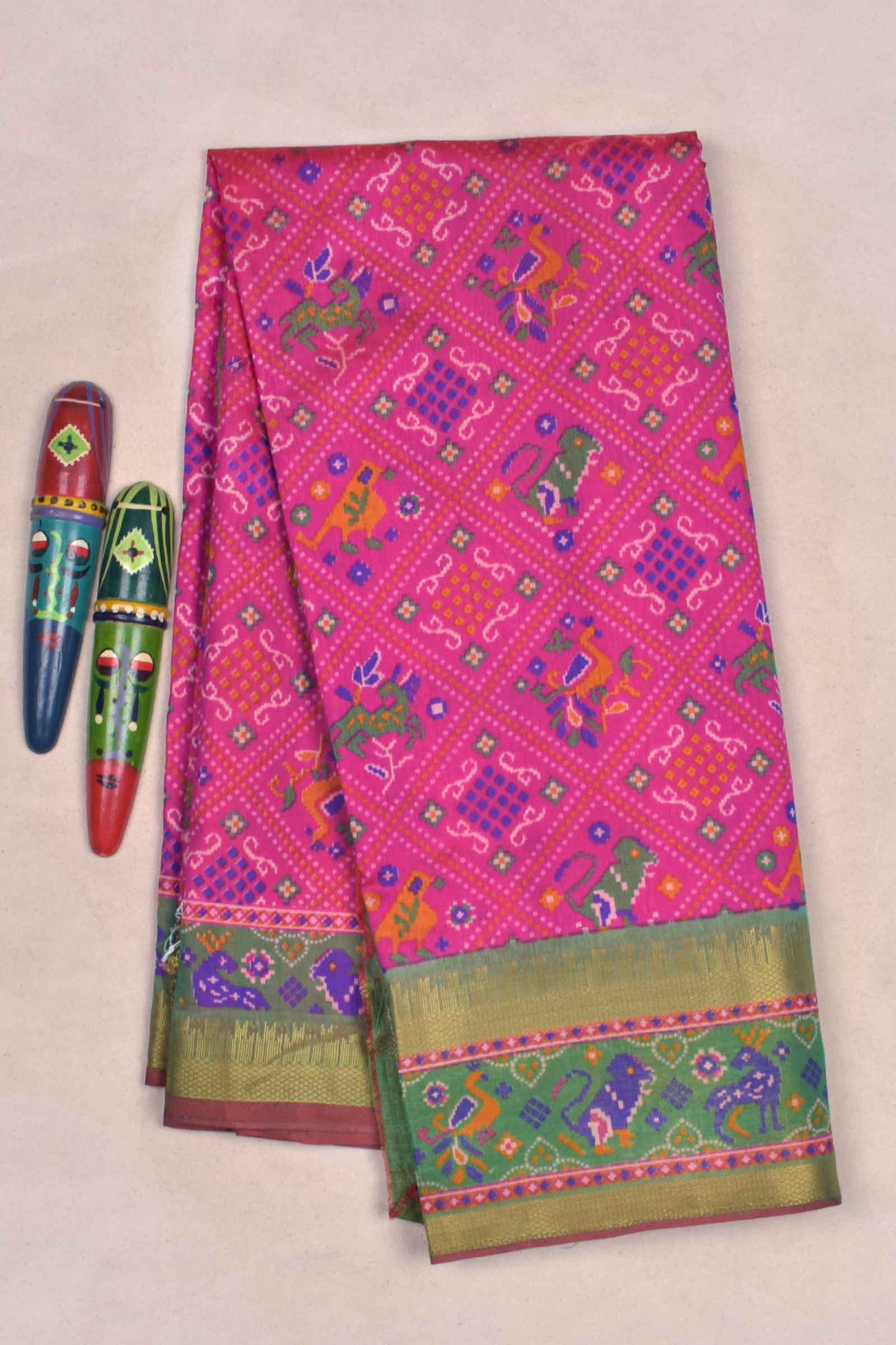 Hot Pink Sana Silk Fancy Patola Zari Border Fancy Saree