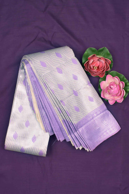 Silver With Lavender Semi Silk Fancy Leaves Tissue Design Saree