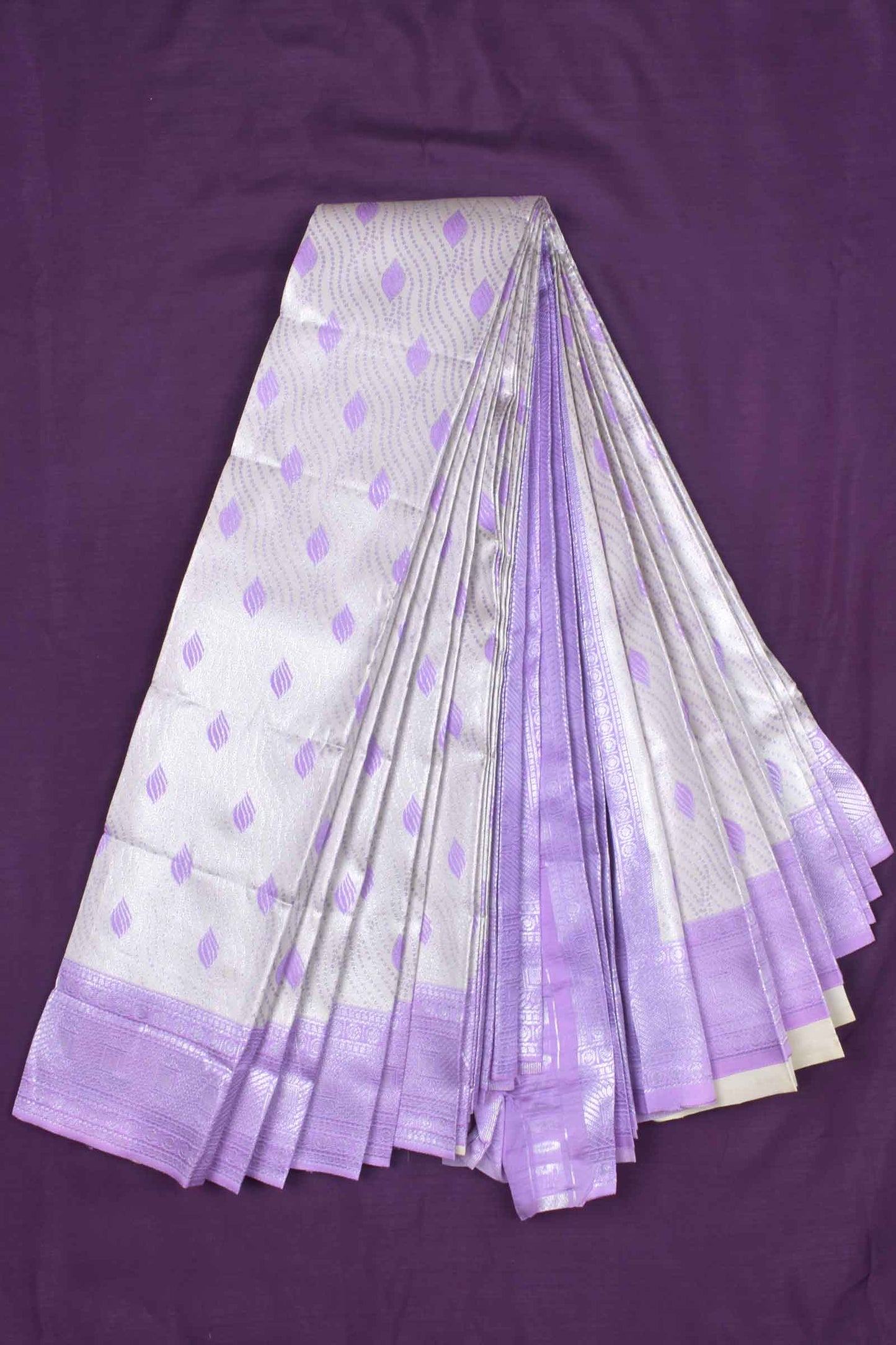 Silver With Lavender Semi Silk Fancy Leaves Tissue Design Saree