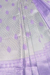 Silver With Lavender Semi Silk Fancy Leaves Tissue Design Saree