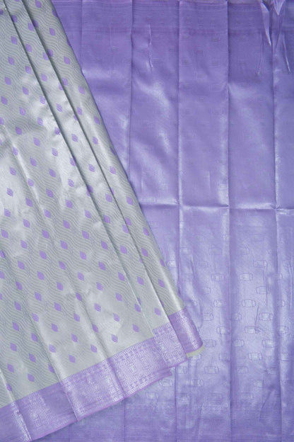 Silver With Lavender Semi Silk Fancy Leaves Tissue Design Saree