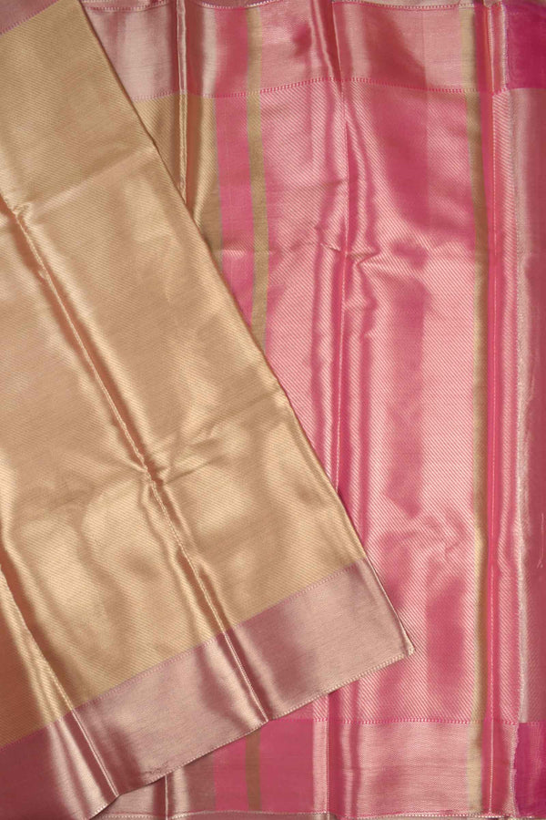 Golden and Pink Tissue Zari Lines Contrast Pallu Saree