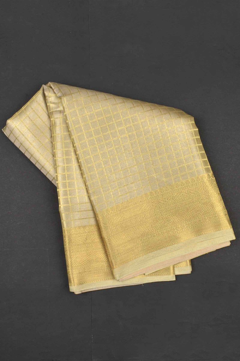 Golden Tissue Checks Sandal Border Banaras Saree