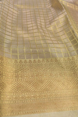 Golden Tissue Checks Sandal Border Banaras Saree