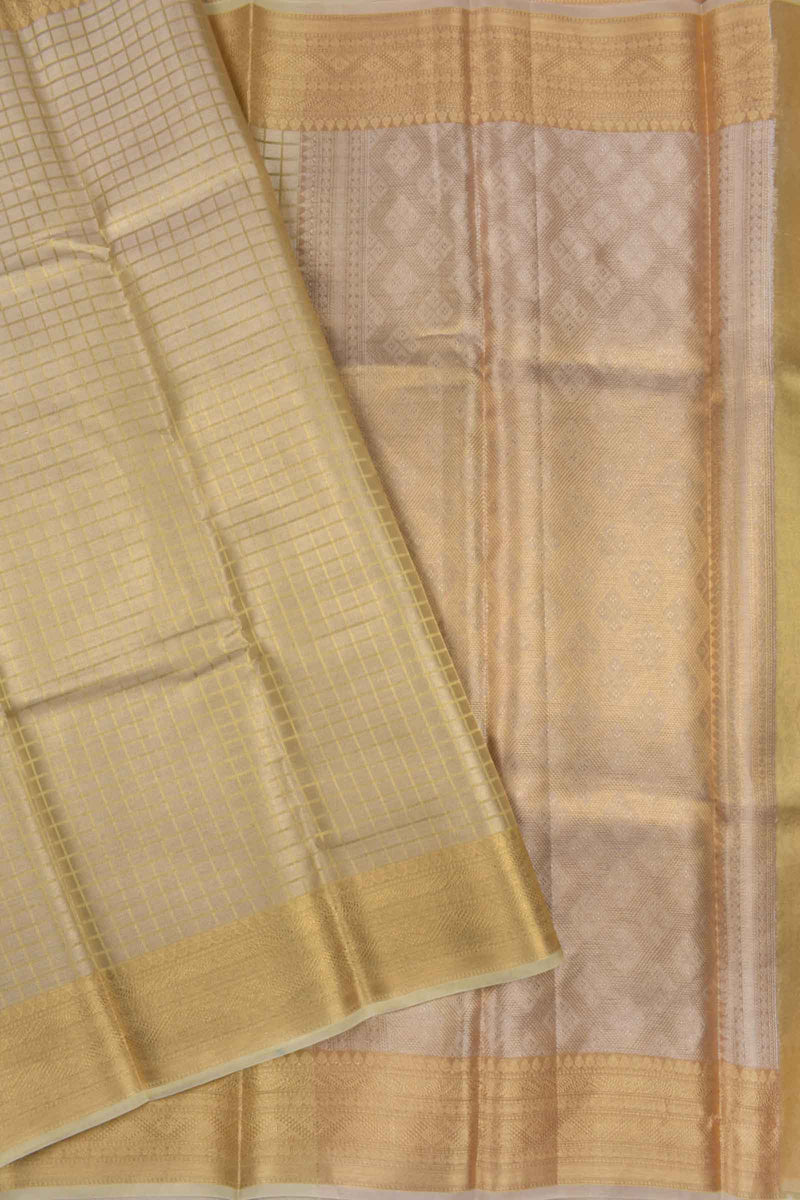 Golden Tissue Checks Sandal Border Banaras Saree