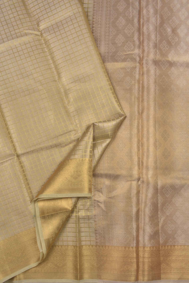 Golden Tissue Checks Sandal Border Banaras Saree