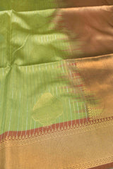 Green Semi Tussar Golden Lines Dual Butta Golden Pallu Saree